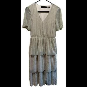 VERO MODA Metallic‎ Tiered Dress Size XS Sheer Sleeves Wedding Party